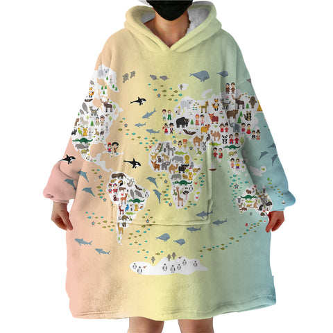 Image of Animal World Map SWLF0534 Hoodie Wearable Blanket