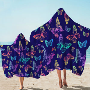 Colorful Butterflies Night Hooded Towel