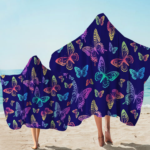 Image of Colorful Butterflies Night Hooded Towel