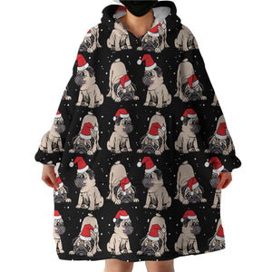 Christmas Pugs SWLF2684 Hoodie Wearable Blanket