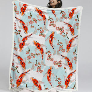 Koi Fish Themed Sherpa Fleece Blanket