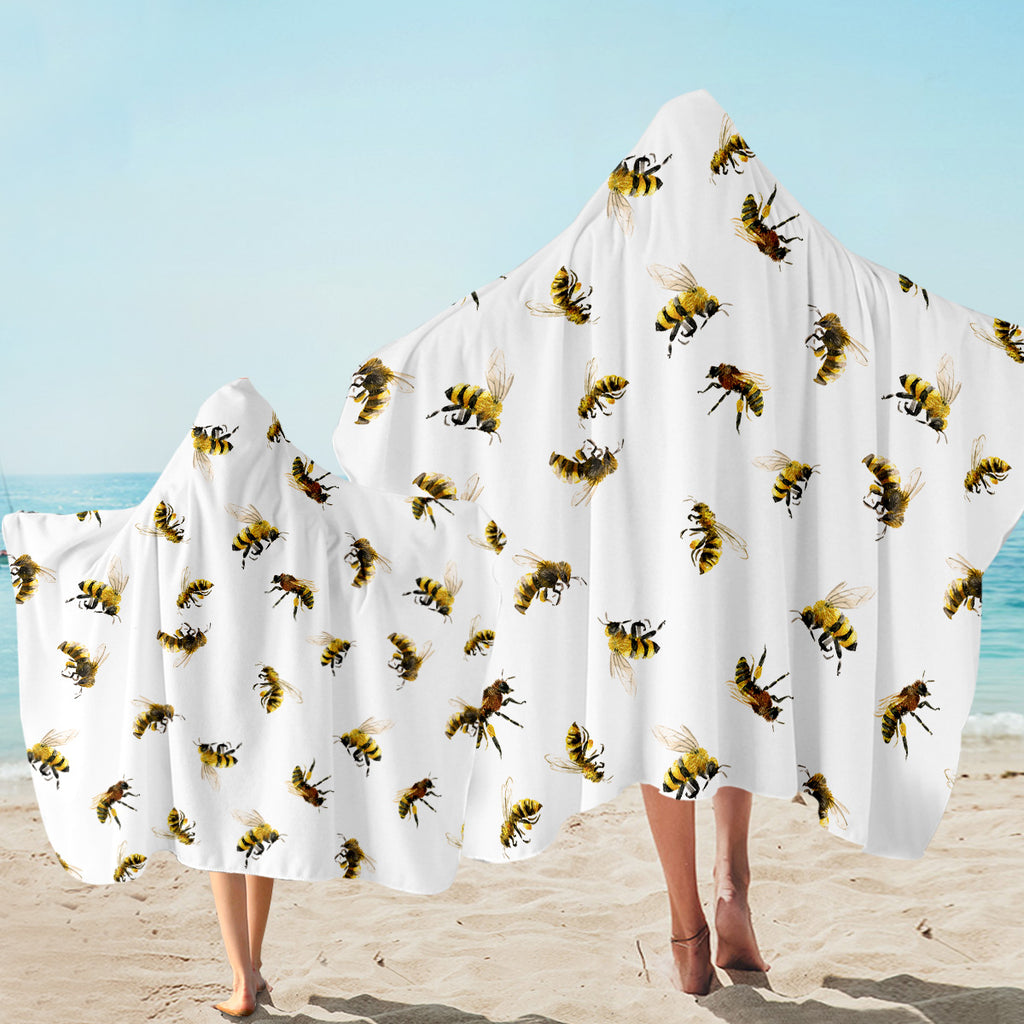 Bee Patterns White Hooded Towel