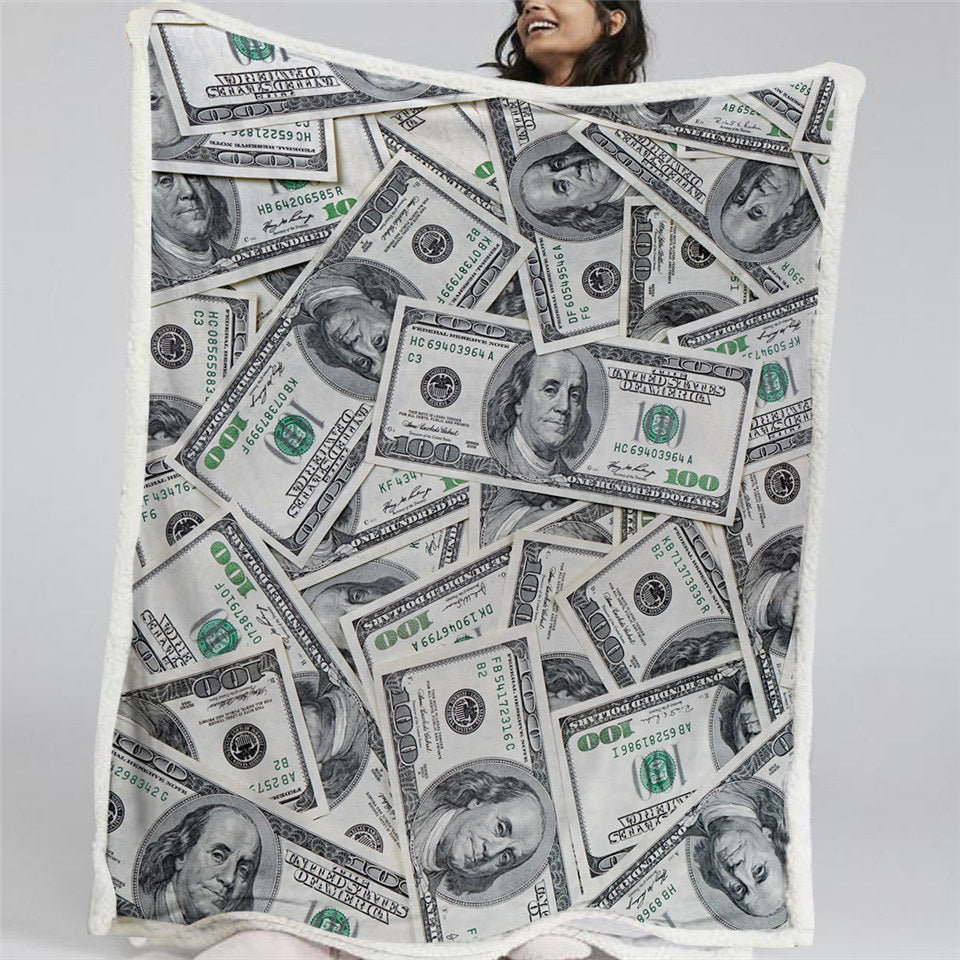 Dollars Themed Sherpa Fleece Blanket