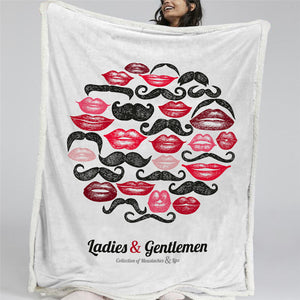 Lips And Mustache Themed Sherpa Fleece Blanket