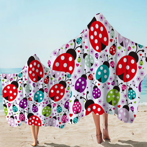 Image of Colorful Ladybugs Hooded Towel