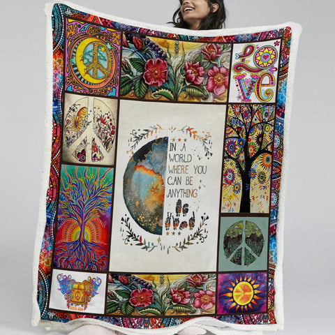 Image of Peace & Love In A World You Can Be Anything Fleece Blanket SWMT9766