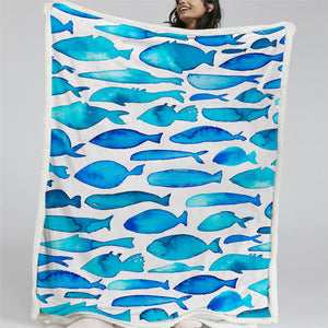 Blue Fishes Pattern Sherpa Fleece Blanket