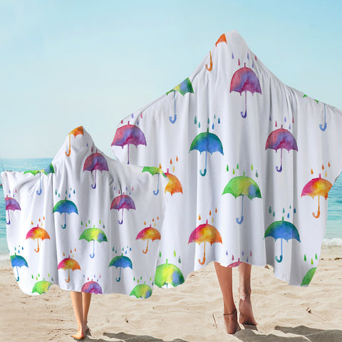 Image of Colorful Umbrellas White SW1564 Hooded Towel