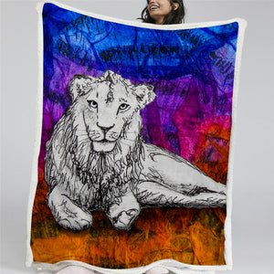 Hippie Lion Themed Sherpa Fleece Blanket