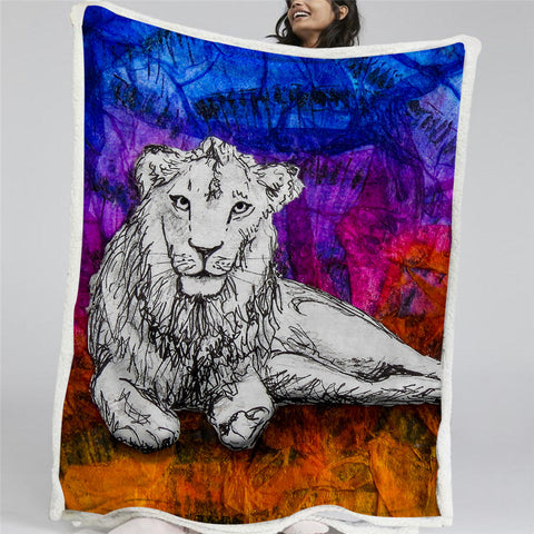 Image of Hippie Lion Themed Sherpa Fleece Blanket