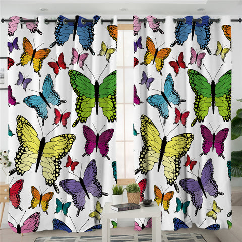 Colorful Butterflies Motif 2 Panel Curtains
