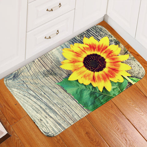 Image of Sunflower On Wood Door Mat