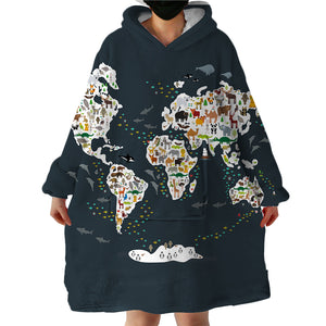 Animal World Map SWLF0530 Hoodie Wearable Blanket