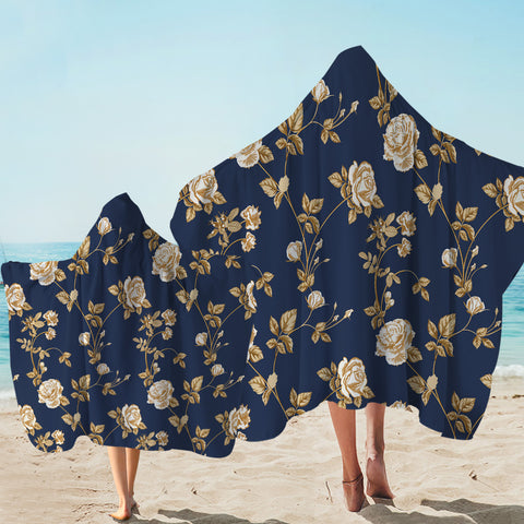 Image of Golden Roses Navy Hooded Towel