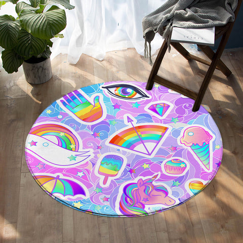 Image of Rainbow Themed SW1555 Round Rug