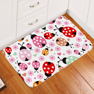 Colorful Ladybugs Flower Door Mat