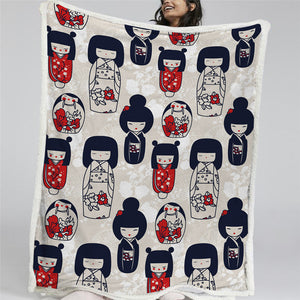 Girl Kimono Themed Sherpa Fleece Blanket