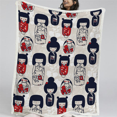 Image of Girl Kimono Themed Sherpa Fleece Blanket