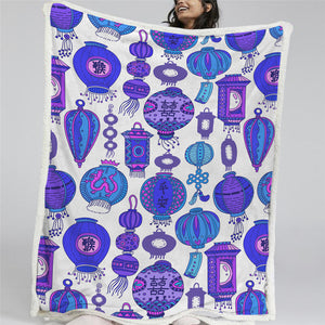 Purple Chinese Festival Lamps Themed Sherpa Fleece Blanket