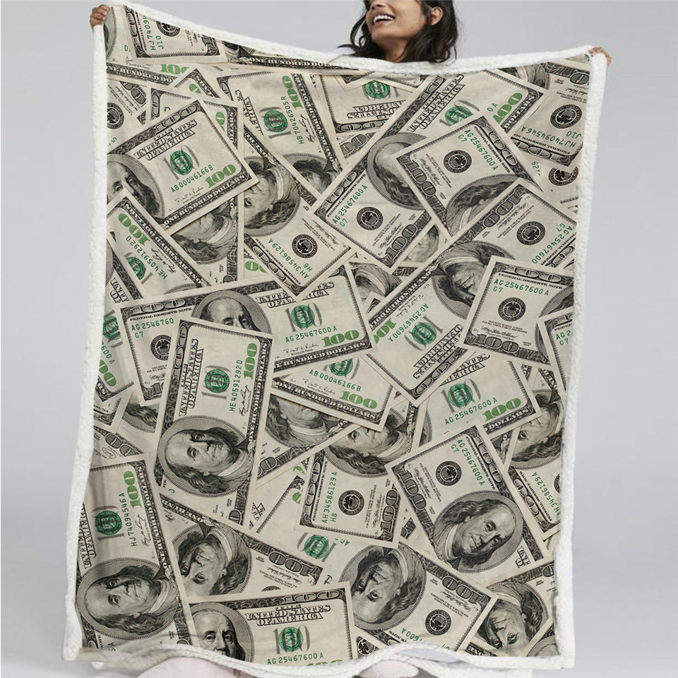 Dollar Motif Sherpa Fleece Blanket - Beddingify