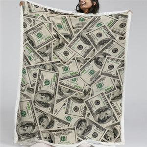 Dollar Motif Sherpa Fleece Blanket - Beddingify