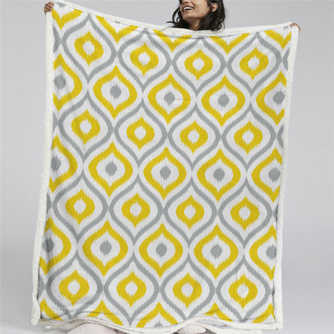 Image of Yellow Geometric Sherpa Fleece Blanket - Beddingify