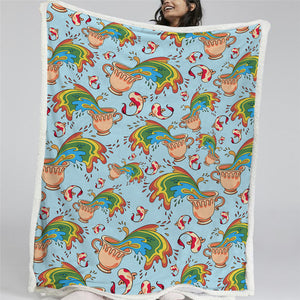 Rainbow Mugs Themed Sherpa Fleece Blanket