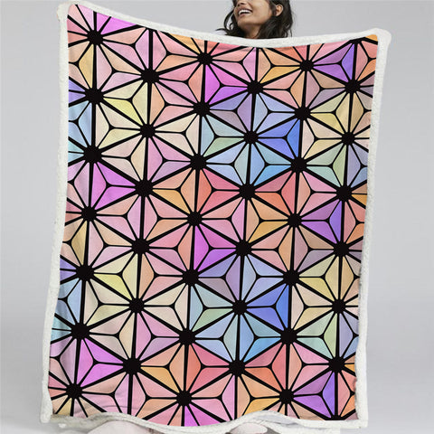 Image of Geometric Colored Glass Sherpa Fleece Blanket