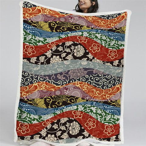 Image of Vintage Flowers Pattern Sherpa Fleece Blanket