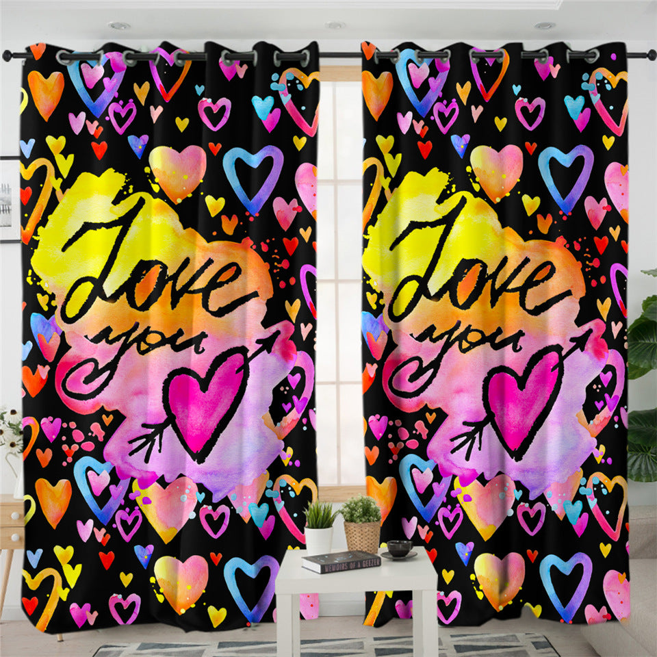 Love You Heart Shapes 2 Panel Curtains