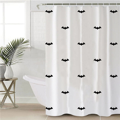 Image of Bat Pattern White Shower Curtain