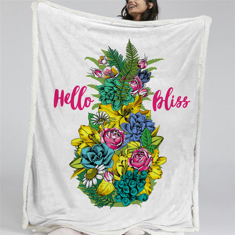 Flowers Pineapple Themed Sherpa Fleece Blanket