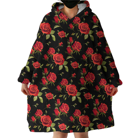 Image of Red Roses SWLF2479 Hoodie Wearable Blanket