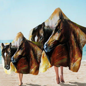 Oilpainted Horse Couple Hooded Towel