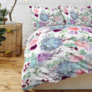 Colorful Flowers White Bedding Set - Beddingify