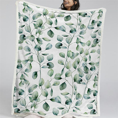 Image of Light Green Branches Sherpa Fleece Blanket