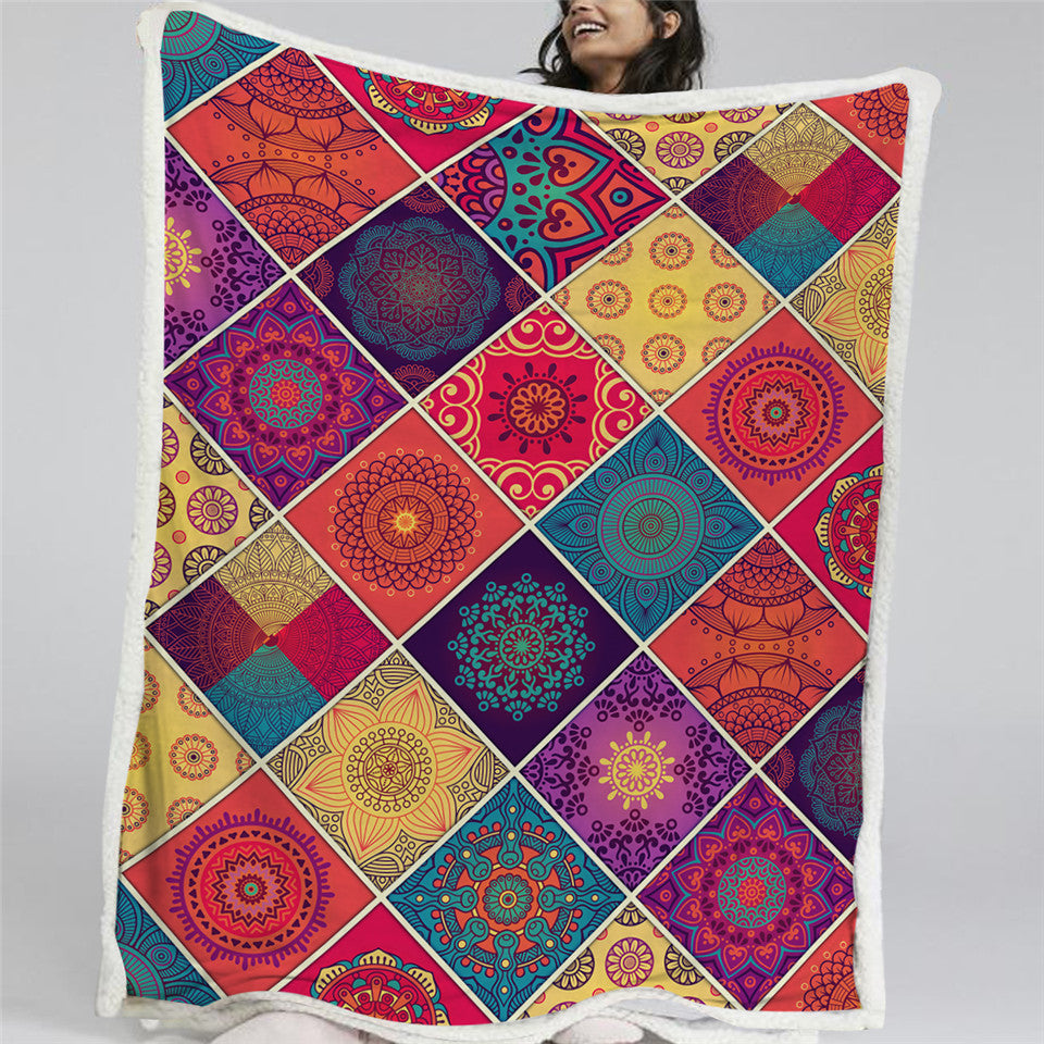 Mandala Floral Tiles Sherpa Fleece Blanket