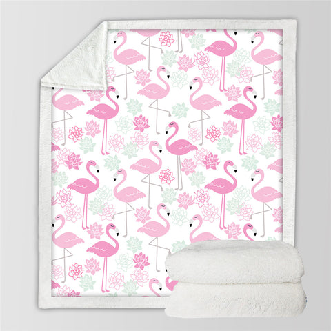 Image of Pink Flamingo Themed Sherpa Fleece Blanket