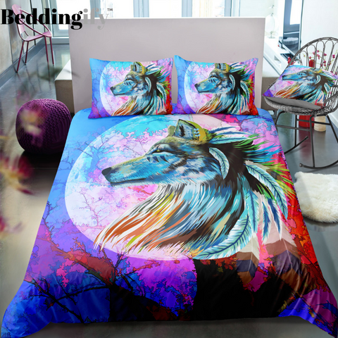 Image of Colorful Tribal Wolf Bedding Set - Beddingify