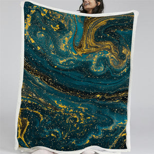 Green Yellow Marble Sherpa Fleece Blanket