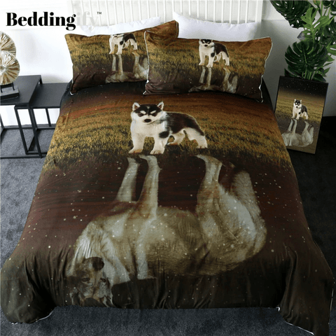 Image of Husky And Wolf Reflection Bedding Set - Beddingify