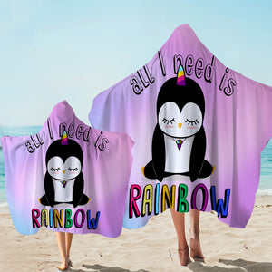 Rainbow Penguin Pink Hooded Towel