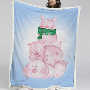 Pig Family Sherpa Fleece Blanket