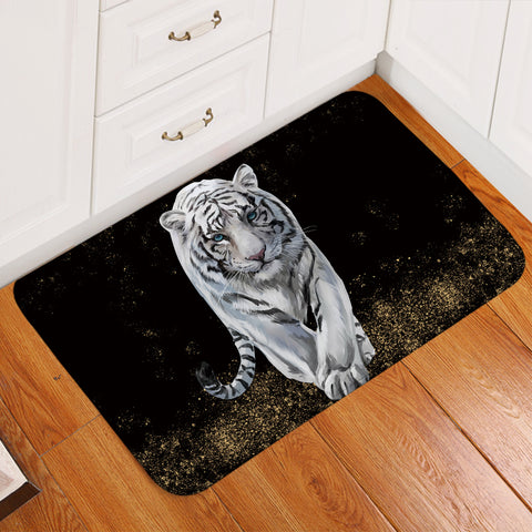 Image of Blue-eyed White Tiger Black Door Mat