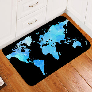 Blue World Map Black Door Mat