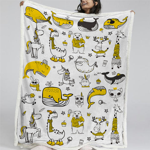 Image of Cartoon Kid Animal Sherpa Fleece Blanket - Beddingify