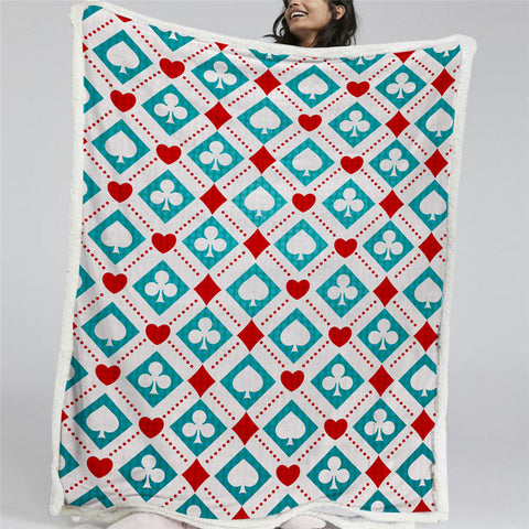 Image of Card Suits Pattern Sherpa Fleece Blanket