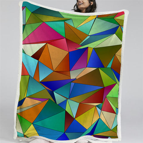 Image of Geometric Mutilcolor Sherpa Fleece Blanket