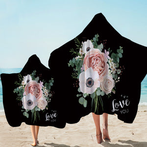 Love You Rose Bouquet Hooded Towel