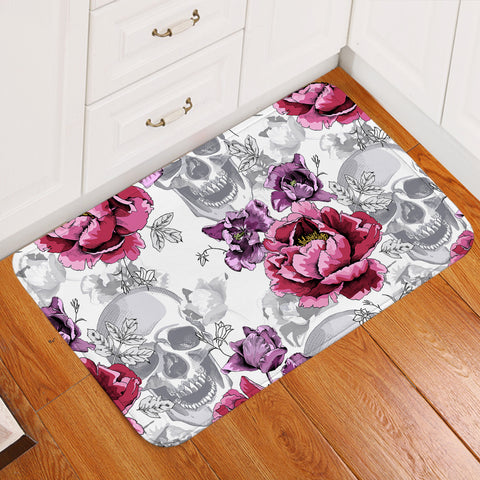 Image of Skull & Pinkish Flower Patterns Door Mat